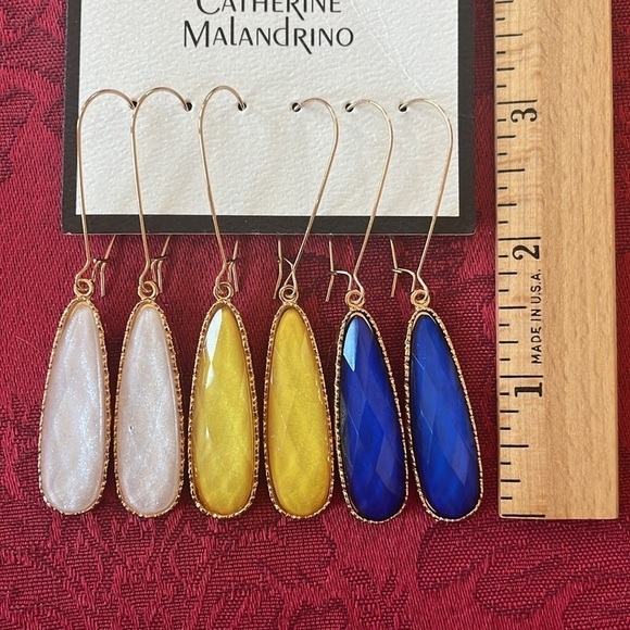 Brand New Catherine Malandrino Set of Three Blue, Yellow & White Drop Earrings - Picture 10 of 12
